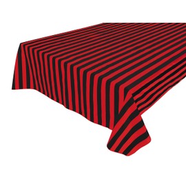 lovemyfabric Cotton 1 Inch Striped Tablecloth for Wedding/Bridal Shower, Birthdays/Baby Shower, Special Events (58"X120", Red & Black)