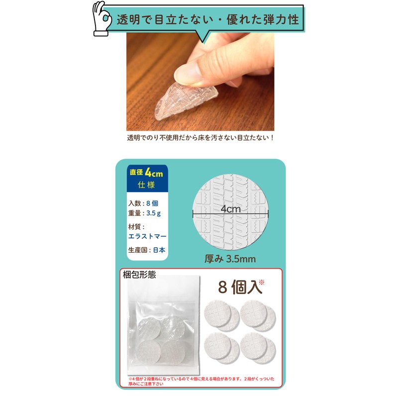 Shelly Invisible Non-Slip Sofa Protectors, Extra Strong, Round, Diameter: 1.6
