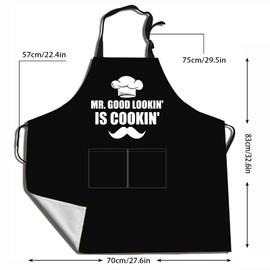 Funny BBQ Black Chef Aprons for Men, Mr. Good Looking is Cooking - Fathers Day/Boyfriend/Husband/Dad Birthday Gift One Size Fits All Best for Cooking, Grilling Black, Erw-apron-06, 9.7 x 7.6 x 1.2