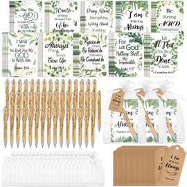 Qeeenar 200 Pcs Bible Verse Sets Church Christian Gift Include 50 Pcs Spiral Notebooks 50 Pcs Bible Bamboo Pens 50 Pcs Thanks Tags 50 Pcs Organza Bags for Women Man Christian Party Gifts(Vibrant)