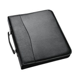 Arpan A4 Conference Folder with Handle Ringbinder Folio with Zipper Soft Padded Cover - Black (2)