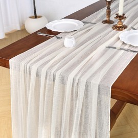 LuluXenia 6 Pack Ivory White Summer Cheesecloth Table Runner 120 Inch Rustic Boho Cheese Cloth 10Ft Sheer Gauze Table Runner for Holiday Party Wedding Décor Baby Bridal Shower Decorations