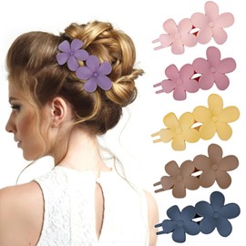 yufana Pack of 5 Hair Clips, Matte Hair Clip, Large Hair Clips, Matte Hair Clip for Women, Matte Duckbill Hair Clips for Women, Matte Flower Hair Clip (Pink, Red, Yellow, Brown, Dark Blue)