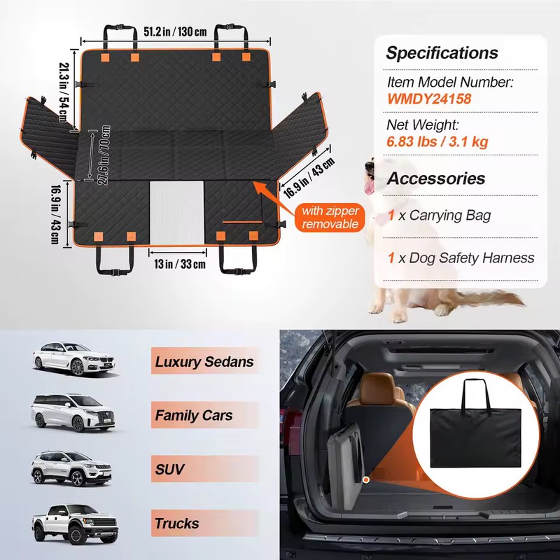 SucceBuy Dog Back Seat Extender with Hard Bottom, Mesh Window