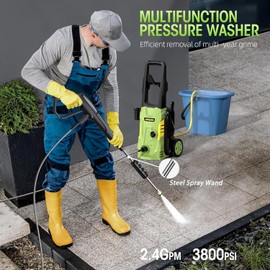Duede Electric High Pressure Washer - Portable Washer with 23 FT Water Outlet & 6.6 FT Inlet Hose, Steel Spray Wand, Foam-Adjustable Cannon,4 Nozzle Set, Cleans Car/Patio/Fence/Window, 3800PSI 2.4GPM