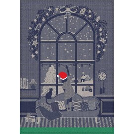 Moutet Torchon Limited Edition Christmas Joy with Red and White Embroidered Hat, Kitchen Towel, Tea Towel, High Quality Cotton Woven in France