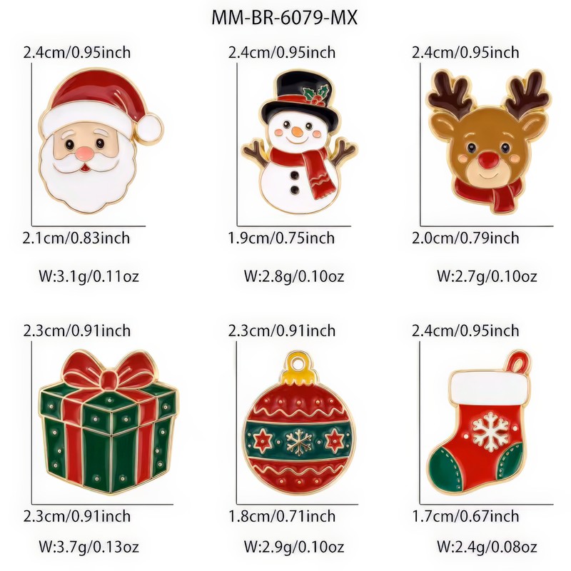 6-Piece Christmas Enameled Brooch Pin Set – Festive Holiday Jewelry