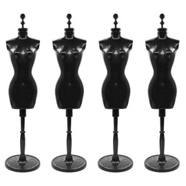 4 Pcs Female Mannequin Torso with Base, 25.5cm High Dress Mini Mannequin Model Torso for Clothing Costume Jewelry Display (Black)