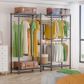 LEHOM G6 Wire Garment Rack with Hanging Clothes, Multi-Functional Clothes Racks Heavy Duty Metal Clothing Rack, Portable Clothes Rack, Max Load 900lbs, Black