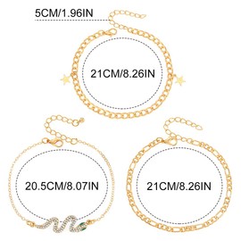 Zoestar Boho Anklet Gold Rhinestone Snake Ankle Bracelet Star Anklets for Women, One size