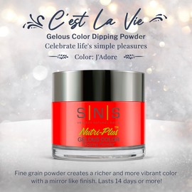 SNS Nail Dip Powder, Gelous Color Dipping Powder - J'Adore (Red Orange/Coral, Cream) - Long-Lasting Dip Nail Color Lasts 14 Days - Low-Odor & No UV Lamp Required - 1 OZ