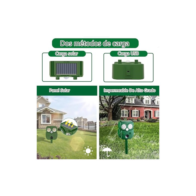 Repelente Solar Ultrasónico Animales Ahuyentador Ardillas Luz Led Intermitente Perros