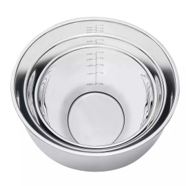 MIU, Set of 3 - 18/10 Stainless Steel Nest Mixing Bowls w Measuring Scale Marks