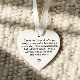 Memorial Heart Ornament, Sympathy Gift for Loss, Remembrance Ceramic Keepsake with Quote, Those We Love Don’t Go Away, Bereavement Gift with Box, 3 Inch Flat Heart (Those We Love Don't Go Away)
