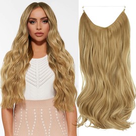 Dirty Blonde Hair Extension Curly Long Synthetic Fiber Hairpieces for Women Blonde Hair Piece 18 Inch 4.2 Oz Invisible Headband Wire Heat Friendly Fiber No Clip (18H613)