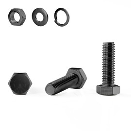 GOHODOMINO M8×30mm Hex Bolts, Nuts, Flat Washers and Lock Washers, 20Pcs, 18-8 (304) Stainless Steel, Fully Threaded Screw Bolts，Black Oxide