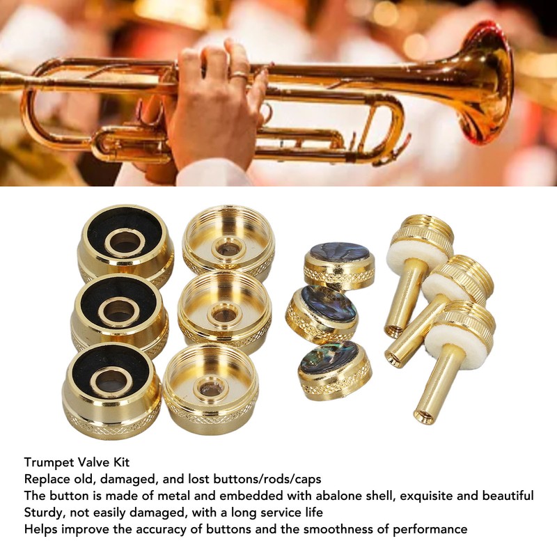 12 Pcs Set Trumpet Valve Finger Button Cap and Rod