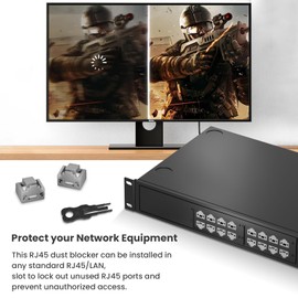 NataLink 12 Pcs RJ45 Port Lock with 1 Key, Locking RJ45 Port/Dust Blocker, RJ45 Dust Cover Cap Female Port Plugs Protector, Compatible RJ45 Port Devices, Grey