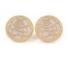 20mm Gold Tone Round with White Enamel Rose Motif Stud