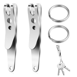 CYXZMYA Pack of 2 Belt Clip, Key Holder with Key Fob, Key Holder Belt, Stainless Steel Pocket Clip, Multi-Purpose Tactical Clip, for Keys, Torches, Daily Use, Silvery