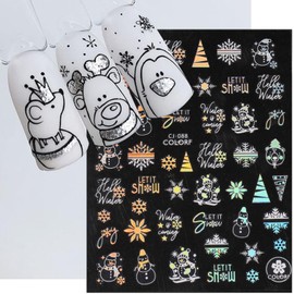 Christmas Nail Stickers for Nail Art, Snowflake Nail Art Stickers 3D Laser White Silver Snowflake Elk Xmas Tree Winter Design Nail Art Decorations Self-Adhesive Nail Decals for Acrylic Nails Manicure