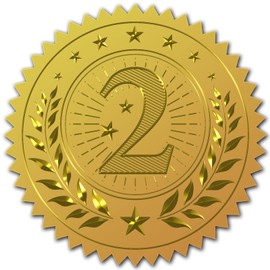 CRASPIRE 2" Gold Foil Sticker Medal 2nd Place 100pcs Certificate Seals Gold Embossed Round Embossed Foil Seal Stickers for Envelopes Invitation Card Diplomas Awards Graduation