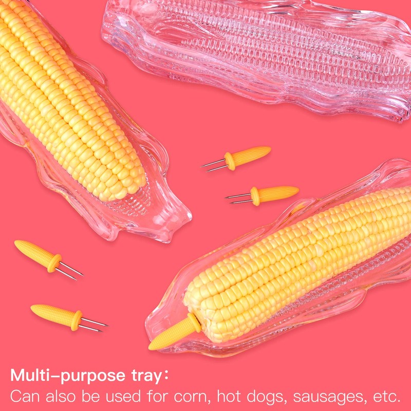 9 Pcs Corn Trays with 20 Pcs Corn Holders on