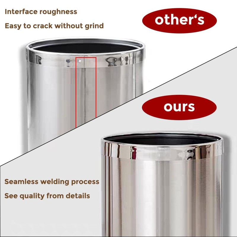 LEASYLIFE 2.6Gallon/10L，Stainless Steel Bathroom Trash Can,Chrome Trash Can,Silver Garbage Can