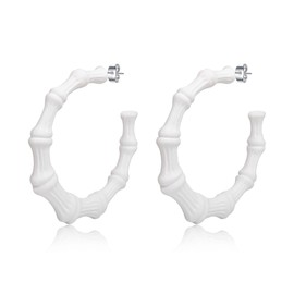 Retro Hollow Casting Neon Bamboo Hoop Earrings Geometric Hip-Hop Statement Jewelry for Women 80s/ 90s Party Costume NPunk ightclub Accessory-white