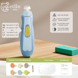 Baby Electric Nail File | Safe + Easy Baby Nail Trimmer, Baby Nail Clipper + Nail Filer Cutter for Newborn, Infant, Toddler, or Adults’ Fingernail/Toenails, 7 Buffer Pad, LED Light, Storage Case