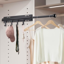 Supforce Valet Rod for Closets, 12" Valet Rod With 4 Hooks, Closet Organizer Slide Out Clothing Hanger Rods Extender Perfect for Suits,Dresses,Belt,Tie, Black