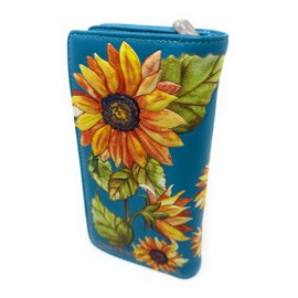 Shag Wear Garden Goat Wallet with Sunflowers for Women and Teen Girls Vegan Faux Leather Teal 7"