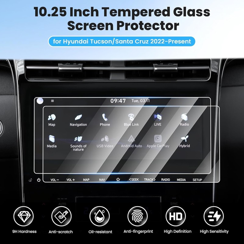 Canvcle 2PCS Screen Protector for 2022-2024 Hyun-dai Tucson/Santa Cruz, 10.25