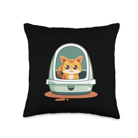 Happy Cat in Litter Box for funny Pet Toilets Throw Pillow