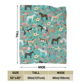 Horses and Floral Blanket Anti Pilling Throw Blankets Cozy Durable Blankets for Office Couch Cinema Gifts Quality Washable 50x40 Inch