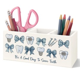 VIIJJUE Dental Hygienist Gifts Wooden Pen Pencil Holder for Women, Dental Office Supplies,Dentist Hygienist Student Must Haves Wooden Organizer for Home Coastal Home Office Desk Table Shelf