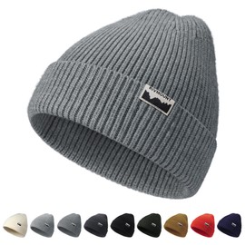rivmount Knit Hat, Beanie, Watch Cap, Border Knit, Stylish, Bombon, Cold Protection, Windproof, Breathable, Stretchy, Soft, Solid, Spring, Autumn, Winter, Skiing, Snowboarding, Climbing, Commuting, Men's, Women's,, gray