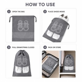 5-Piece Waterproof Shoe Storage Bag Set – Large Capacity Travel Shoe Organizer with Non-Woven Drawstring Pouches