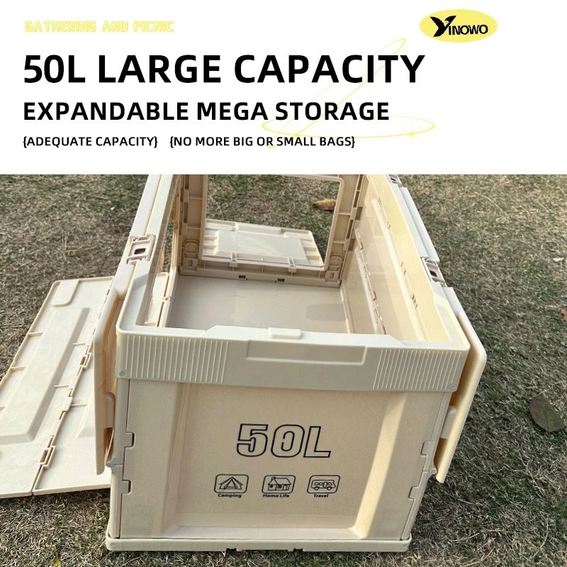 3x 50L Large Folding Collapsible Storage Bins with Lids Stackable
