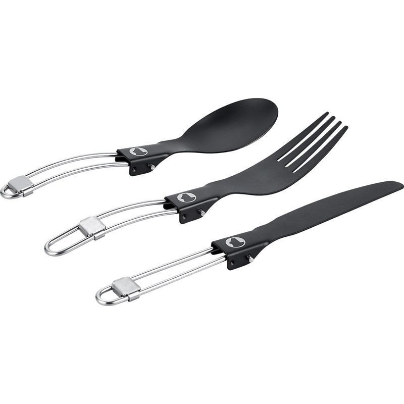 Explorer Bear Black Titanium Foldable Camping Utensil Set, 3 Pieces