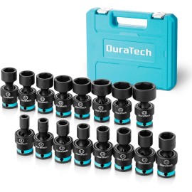 DURATECH 3/8" Drive Swivel Socket Set 16 Pieces Shallow Universal Impact 6 Point