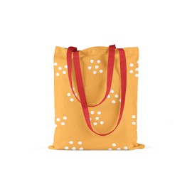 Le Jardin du Lin Printed Shopping Bag with Red Long Handles, Reusable, Foldable, Fabric Bag, Size: 34 x 40 cm