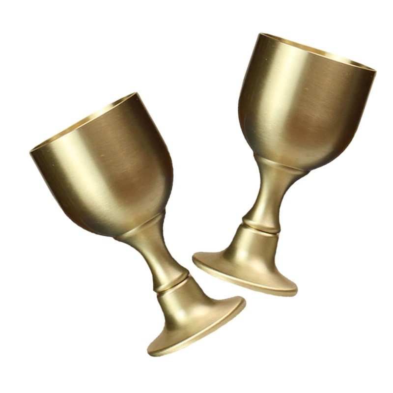 Ciieeo 3sets Antique Copper Alloy Wine Cups Delicate Holy Offering