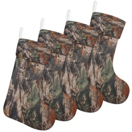 Bardic Christmas Stockings 4 Pack, Forest Tree Camo Large Xmas Stockings Leaves Camouflage for Family Holiday Decorations Fireplace Hanging Stockings Xmas Season Party Decor, 17.7"