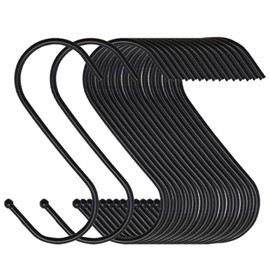 35-Pack S-Shaped Stainless Steel Metal Black Hanger Hooks, Suitable for use in Kitchens, Closets, bathrooms, workshops, Gardens, Outdoors, etc.Black