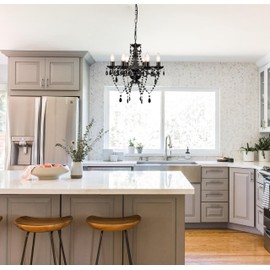 Mr.Color Black Chandelier Modern Chandelier Lighting Fixture Classic Chandelier Crystals 6-Light Candle Style Chandelier for Living Room Dining Room Bedroom