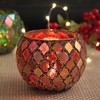Mosaic Glass Tea Light Holder Romantic Decorative Red Handmade Cracked