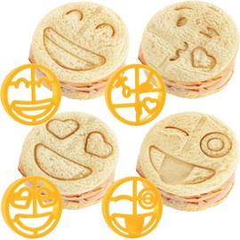 Emoji - Juego de 4 cortadores de sándwich para niños de regreso a la escuela, quitar la corteza en la cara sonriente, corazones y diseños de besos, se adapta fácilmente a la mayoría de cajas bento