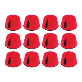 HENBRANDT 12 x Red Fez Hats for Adults - Classic Fancy Dress Costume Accessory with Tassel - Adult Size 19cm Novelty Party Hat
