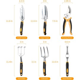 Garden Tools, 8 Piece Heavy Duty Gardening Tools Set with Non-Slip Rubber Grip, Stainless Steel Garden Tool, Gifts for Kids, Women, Husbands, and Parents